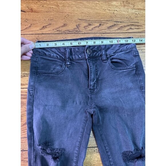 American Eagle Jeans Womens 4 Black Denim Super Stretch Jegging Distressed J67 - Picture 5 of 8